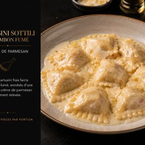 Artusini Sottili au jambon fumé crème de parmesan, copeaux de jambon fumé de parme